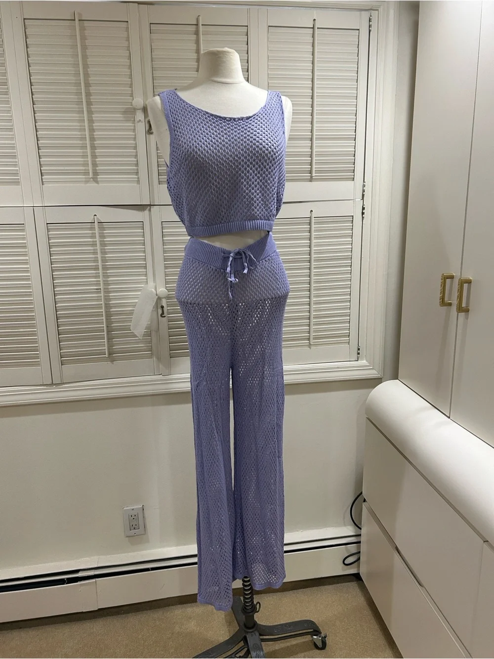 New Lavender Crochet Knit Tank & Wide-Leg Pants Set